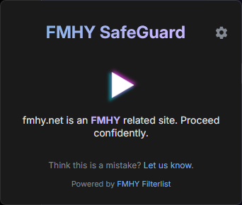 FMHY SafeGuard popup marking fmhy.net as an FMHY-related site